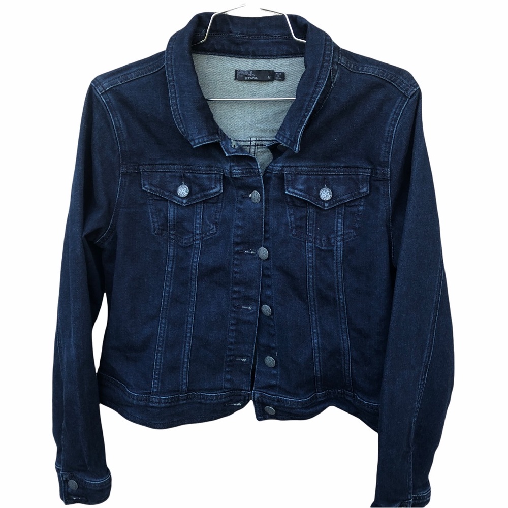 Medium Prana Jean Jacket Demin Dree Western Stretch Dark Wash Button Front Coat